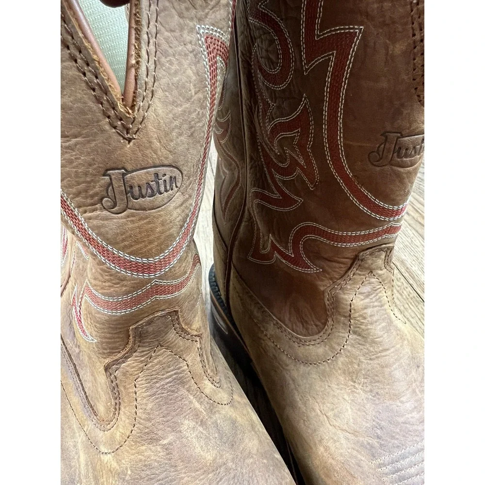Justin Resistor Comp Toe Work Boots CR4016 Russet Brown Leather Waterproof Sz 14